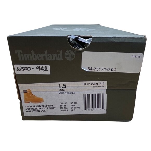 Timberland Premium Youth Brown Nubuck Waterproof Wheat 6" Boots Size 1.5M - Picture 10 of 11